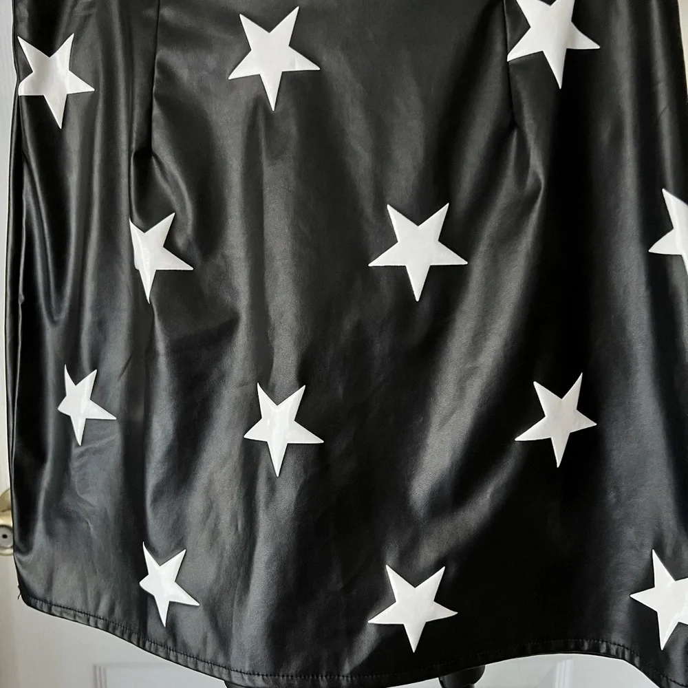 Shein Black Mini Skirt White Stars Polyester